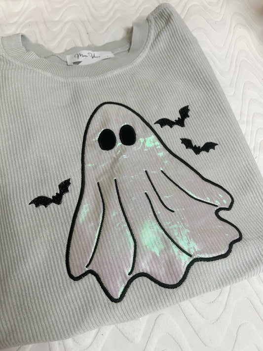 Glittering Ghost Corded Crewneck